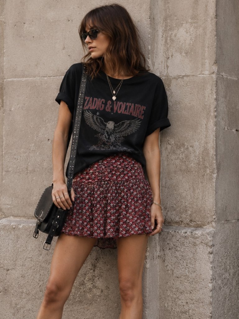 Zadig & Voltaire Rose Javala Liberty Skull-Print Crepe Mini Skirt